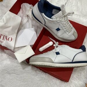 Valentino Garavani White and Navy Sneakers